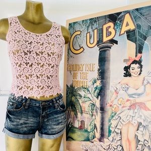 NELLA FANTASIA Pastel Pink Cutwork LACE CAMI Style TOP S/M